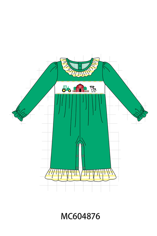 PO90 Green farm cow embroidery stripe collection - closing 5/11 - ETA early October