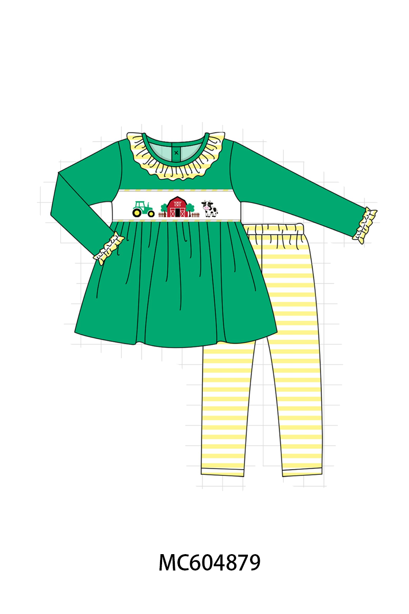 PO90 Green farm cow embroidery stripe collection - closing 5/11 - ETA early October