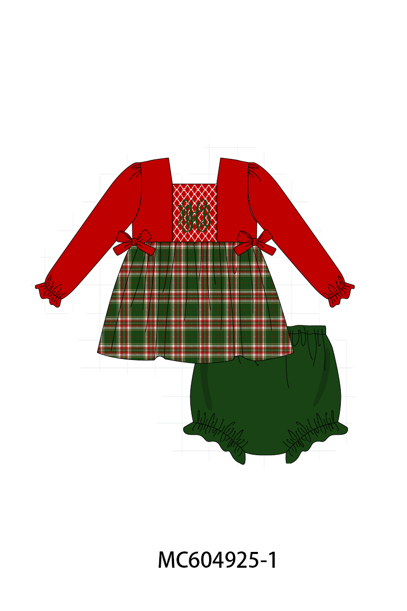 PO90 Red christmas monogram smocked plaid collection - closing 5/11 - ETA early October