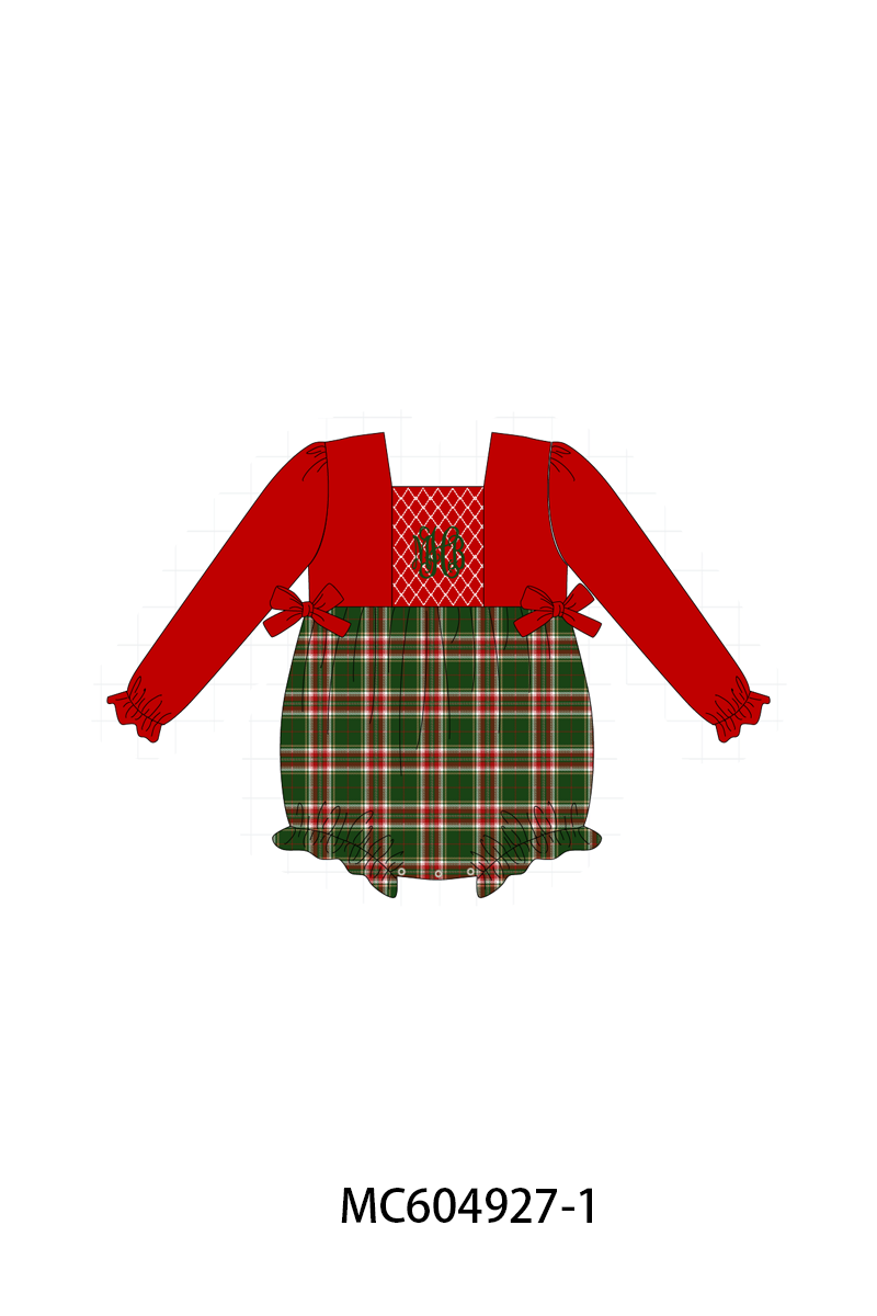 PO90 Red christmas monogram smocked plaid collection - closing 5/11 - ETA early October