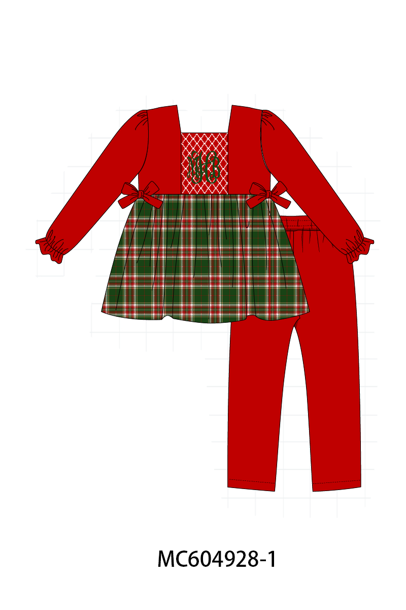 PO90 Red christmas monogram smocked plaid collection - closing 5/11 - ETA early October