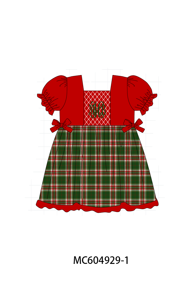 PO90 Red christmas monogram smocked plaid collection - closing 5/11 - ETA early October