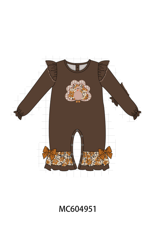 PO90 Brown thanksgiving turkey applique floral ruffle collection - closing 5/11 - ETA early October