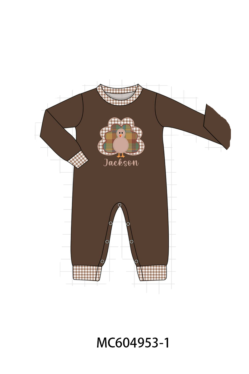 PO90 Brown thanksgiving turkey applique monogram embroidery floral ruffle collection - closing 5/11 - ETA early October