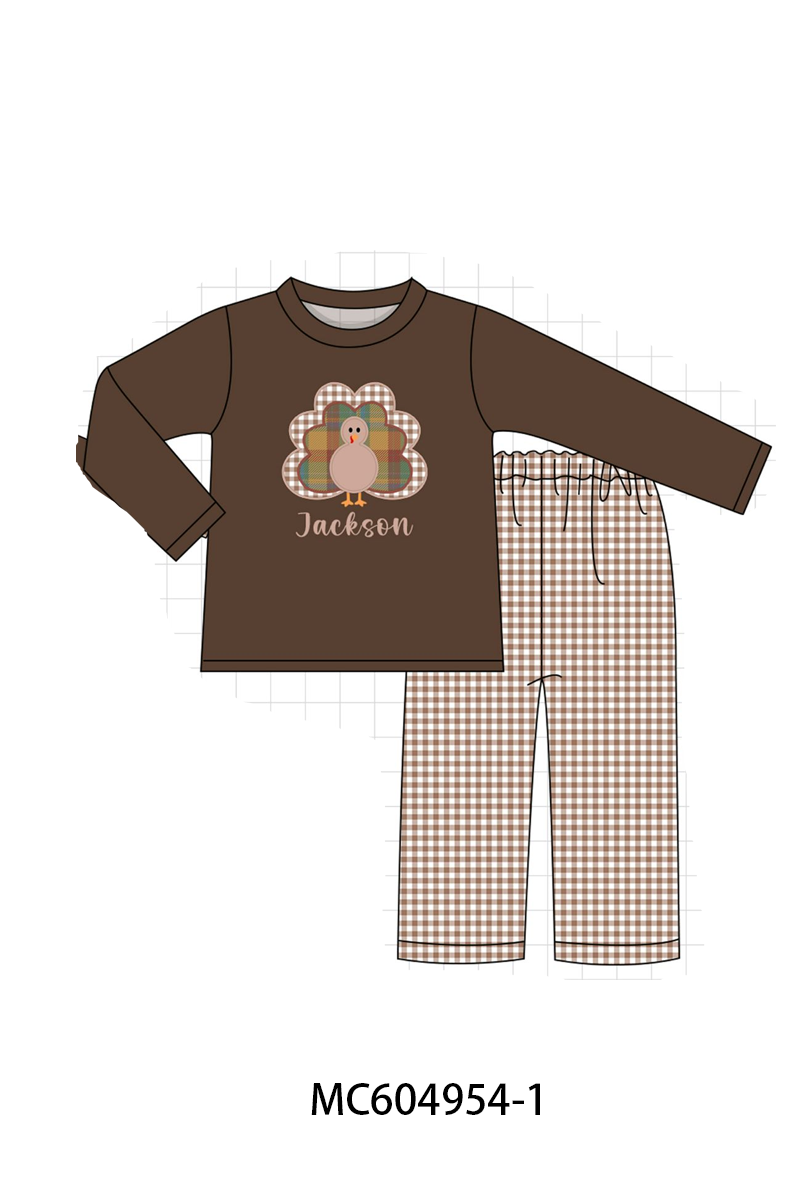 PO90 Brown thanksgiving turkey applique monogram embroidery floral ruffle collection - closing 5/11 - ETA early October