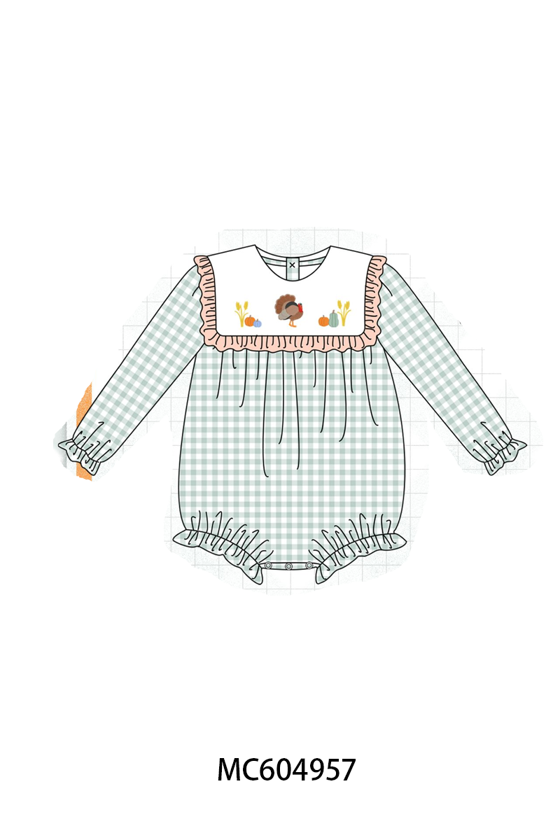PO90 Sage thanksgiving turkey embroidery gingham collection - closing 5/11 - ETA early October