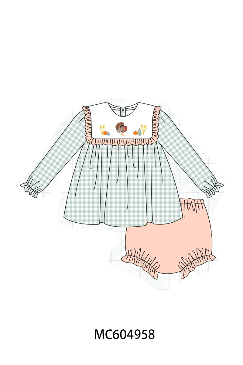 PO90 Sage thanksgiving turkey embroidery gingham collection - closing 5/11 - ETA early October
