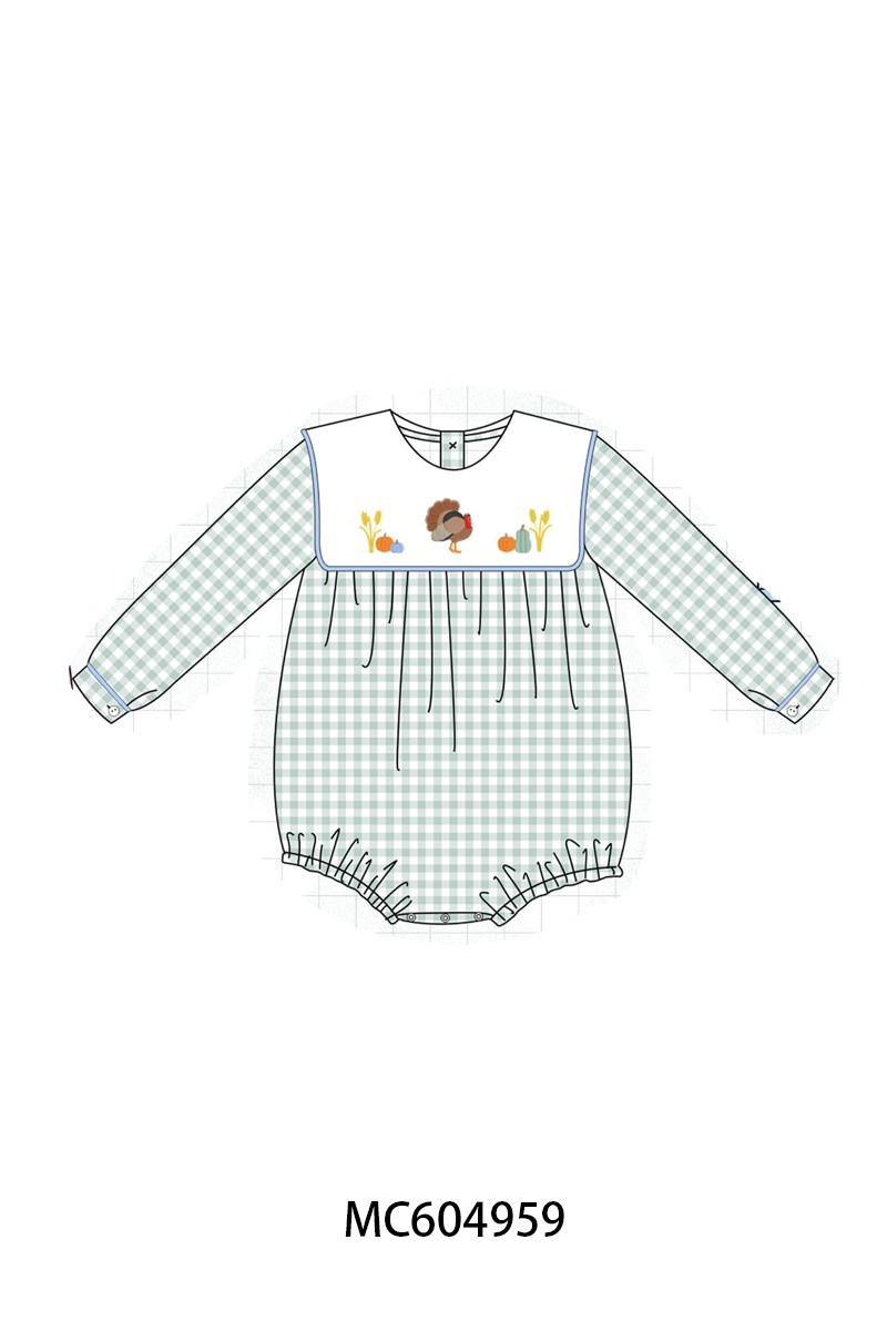 PO90 Sage thanksgiving turkey embroidery gingham collection - closing 5/11 - ETA early October