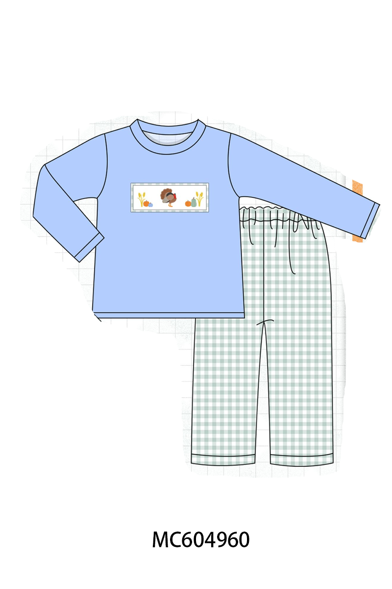 PO90 Sage thanksgiving turkey embroidery gingham collection - closing 5/11 - ETA early October