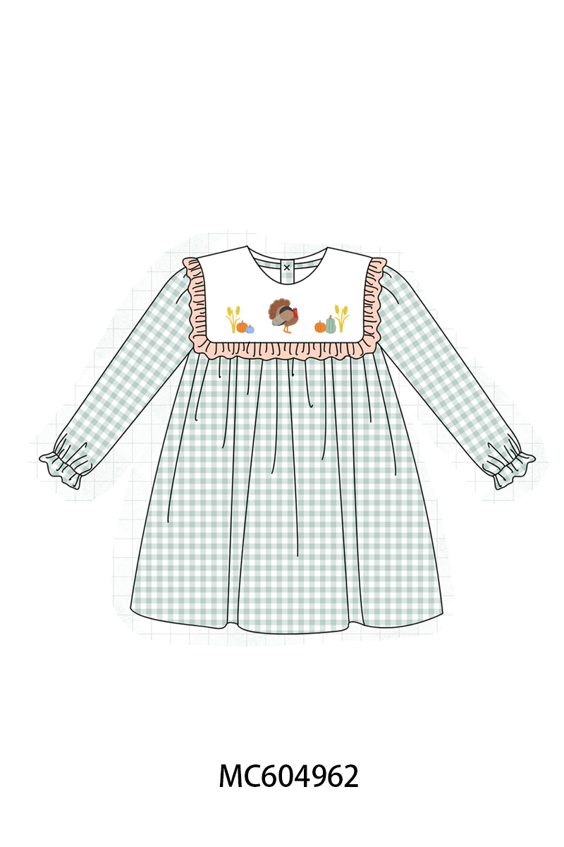 PO90 Sage thanksgiving turkey embroidery gingham collection - closing 5/11 - ETA early October