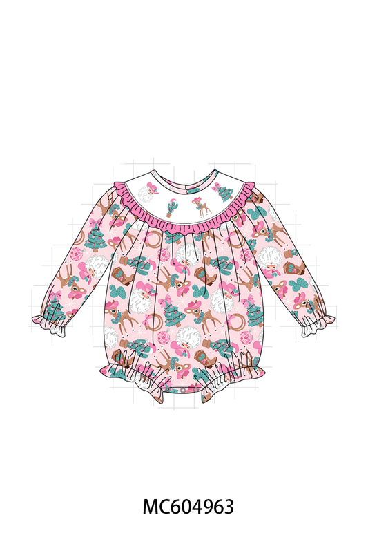 PO90 Pink&blue cowboy santa claus embroidery ruffle collection - closing 5/11 - ETA early October