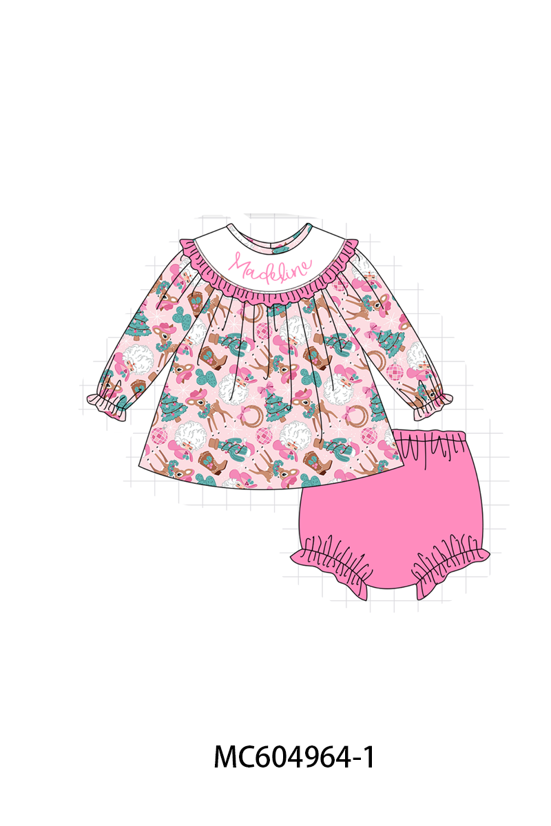 PO90 Pink&blue christams cowboy monogram embroidery ruffle collection - closing 5/11 - ETA early October