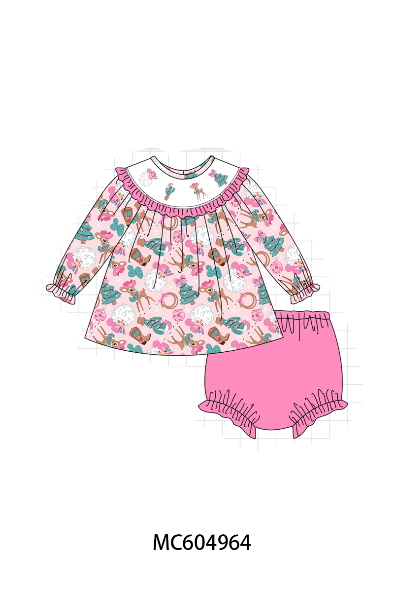 PO90 Pink&blue cowboy santa claus embroidery ruffle collection - closing 5/11 - ETA early October