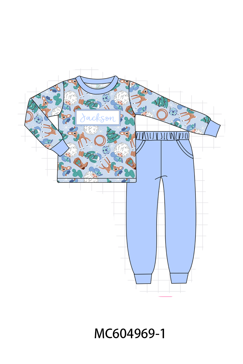 PO90 Pink&blue christams cowboy monogram embroidery ruffle collection - closing 5/11 - ETA early October