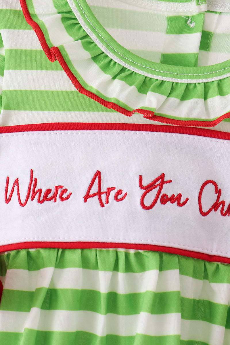 Green Stripe Grinch Applique Bloomer Set
