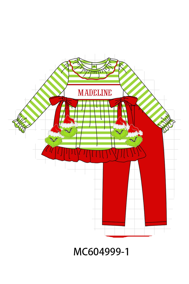 PO90 Green stripe christmas grinch applique monogram embroidery collection - closing 5/11 - ETA early October