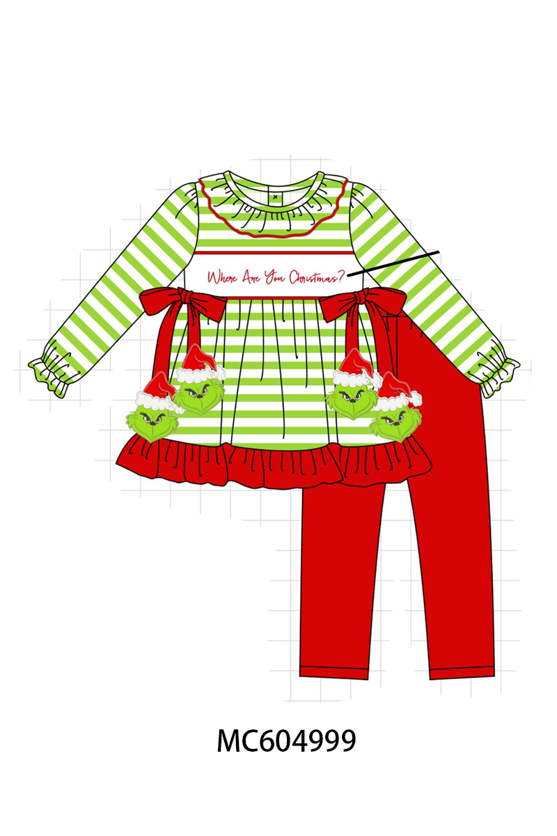 PO90 Green stripe christmas grinch applique collection - closing 5/11 - ETA early October