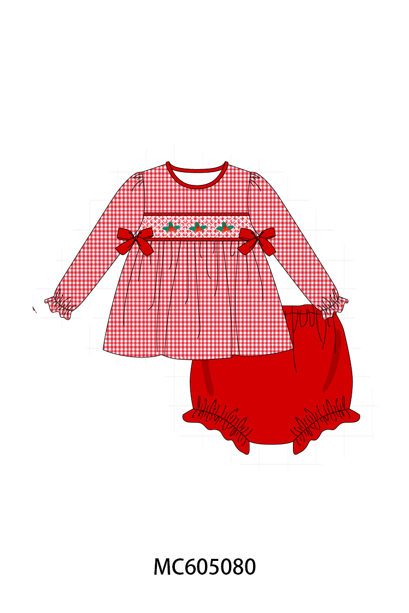 PO92 Red christmas holly smocked collection - closing 5/25 - ETA late October