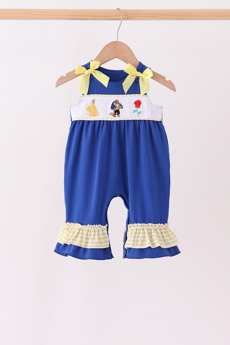 Royal Blue Character Embroidery Ruffle Romper