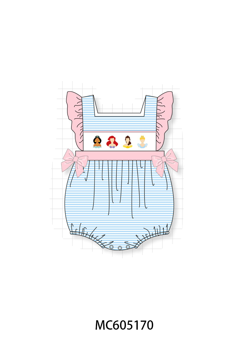 PO92 Pink&blue stripe princess embroidery ruffle collection - closing 5/25 - ETA late October