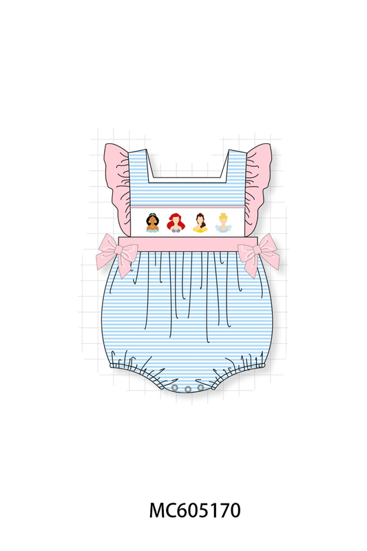 PO92 Pink&blue stripe princess embroidery ruffle collection - closing 5/25 - ETA late October