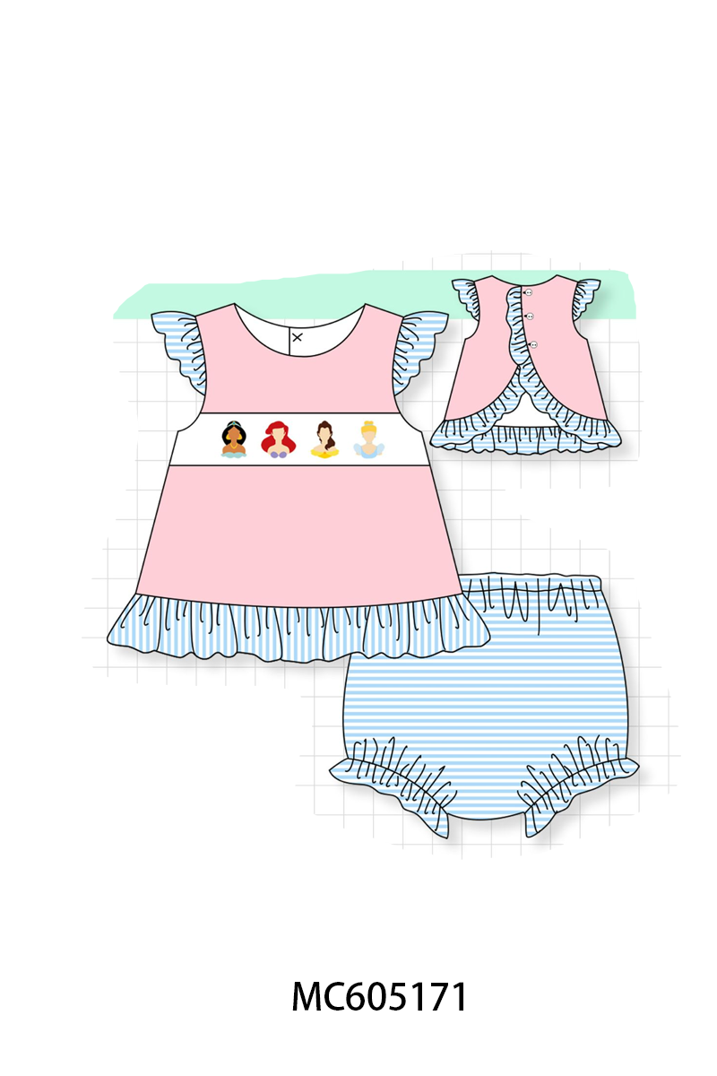 PO92 Pink&blue stripe princess embroidery ruffle collection - closing 5/25 - ETA late October
