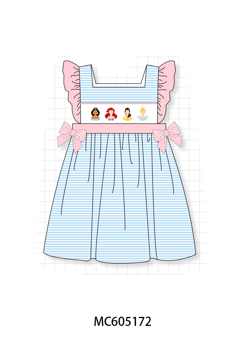 PO92 Pink&blue stripe princess embroidery ruffle collection - closing 5/25 - ETA late October