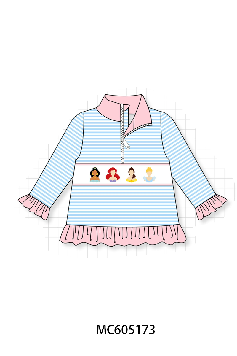 PO92 Pink&blue stripe princess embroidery ruffle collection - closing 5/25 - ETA late October