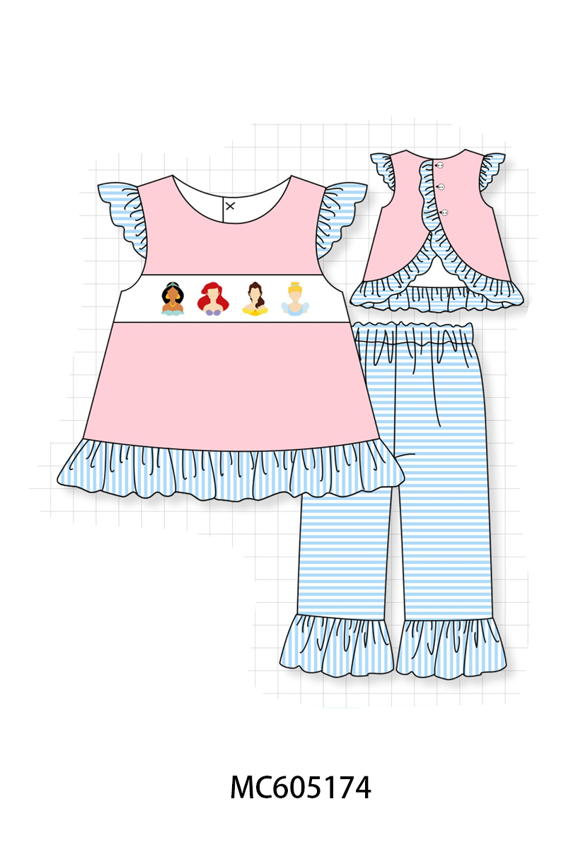 PO92 Pink&blue stripe princess embroidery ruffle collection - closing 5/25 - ETA late October