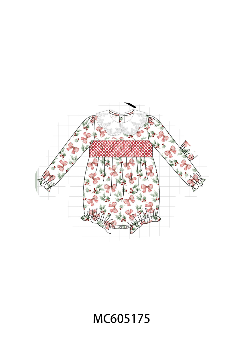 PO92 Red christmas holly bow smocked collection - closing 5/25 - ETA late October