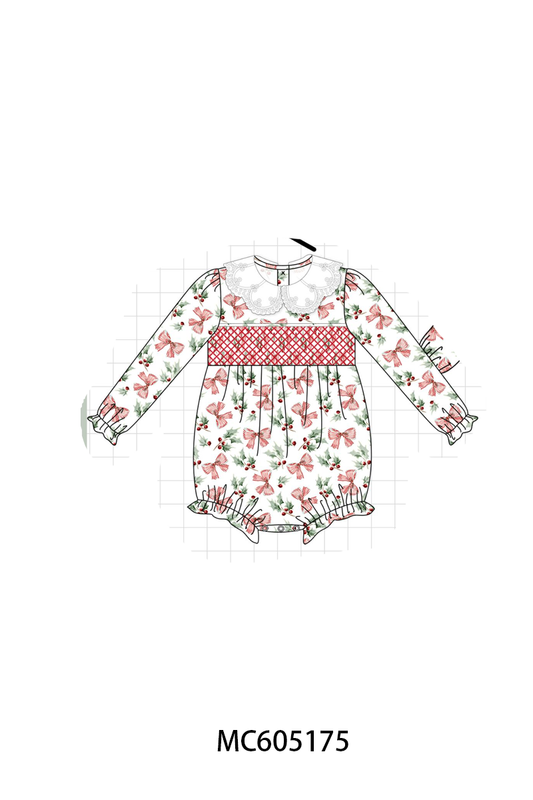 PO92 Red christmas holly bow smocked collection - closing 5/25 - ETA late October