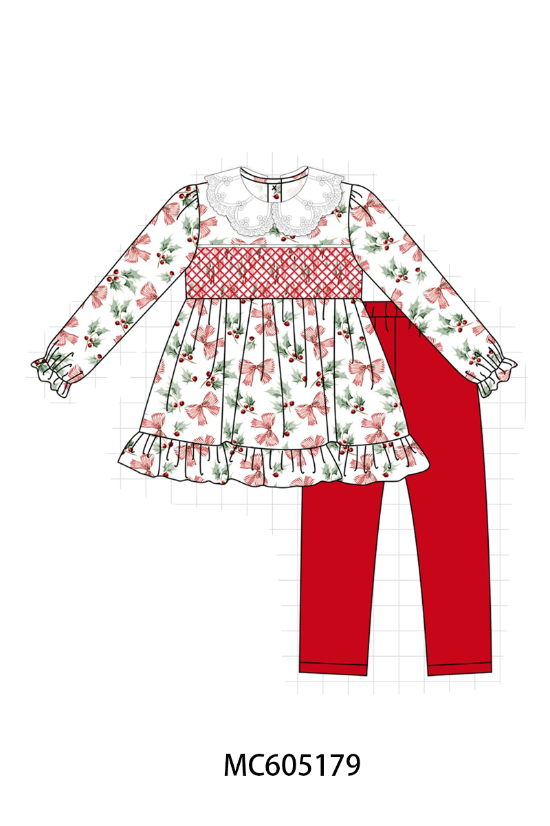 PO92 Red christmas holly bow smocked collection - closing 5/25 - ETA late October