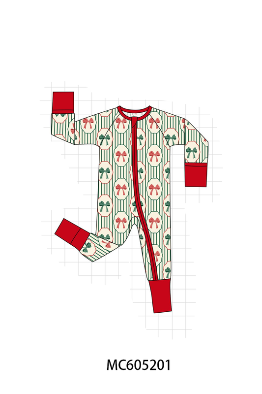 PO92 Green stripe christmas bow bamboo collection - closing 5/25 - ETA late October