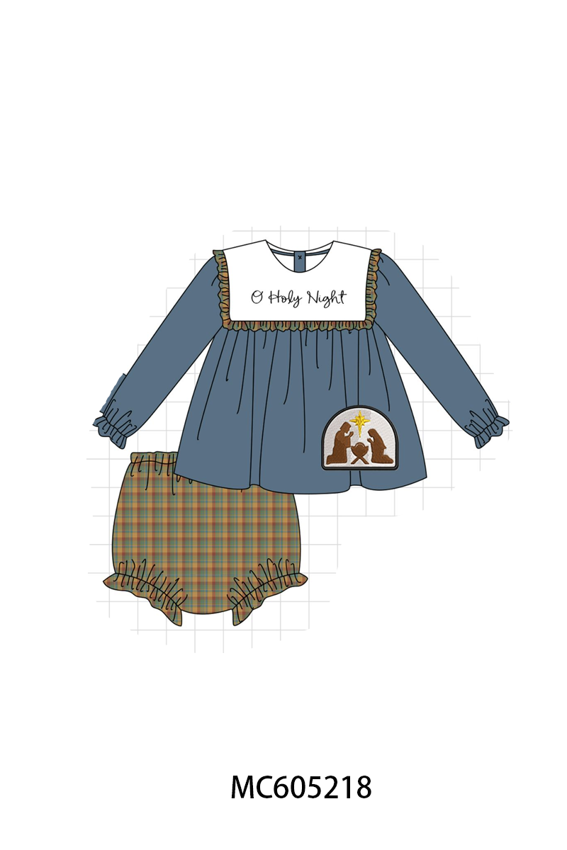 PO92 Blue nativity embroidery plaid collection - closing 5/25 - ETA late October