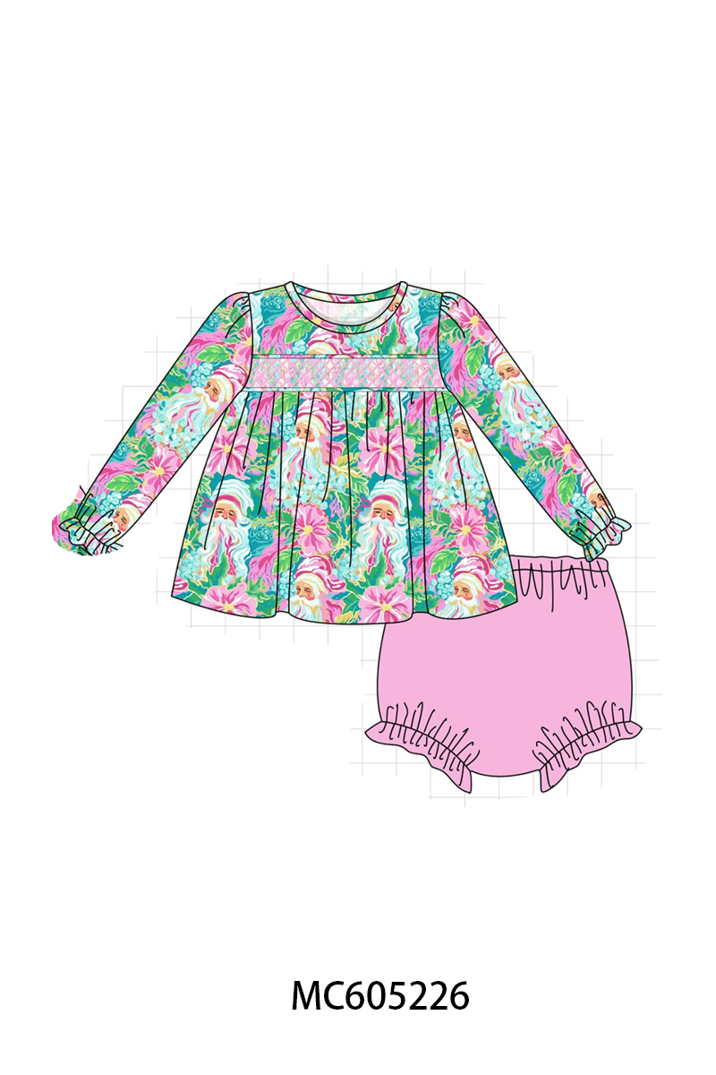PO92 Pink christmas santa claus smocked collection - closing 5/25 - ETA late October