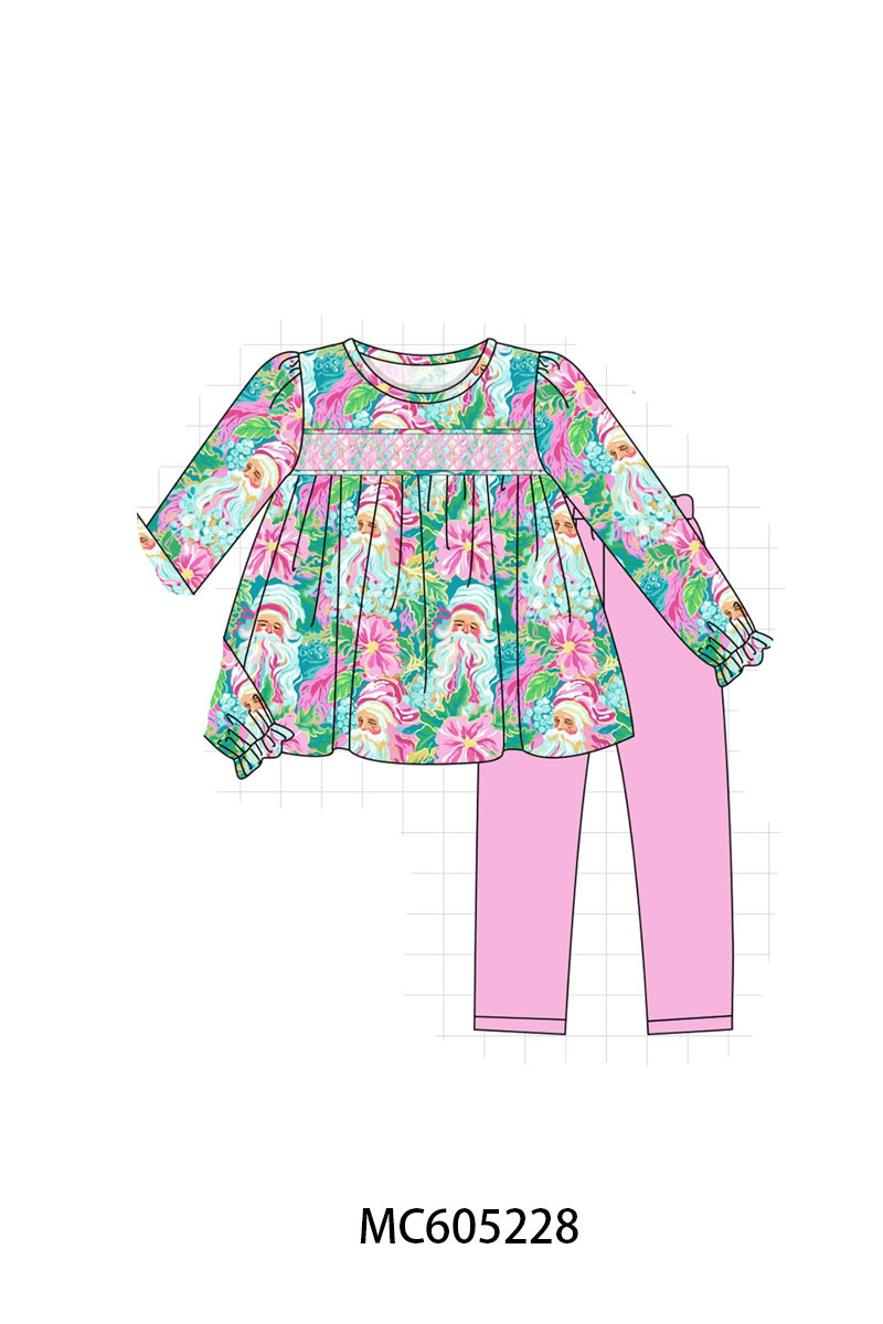 PO92 Pink christmas santa claus smocked collection - closing 5/25 - ETA late October