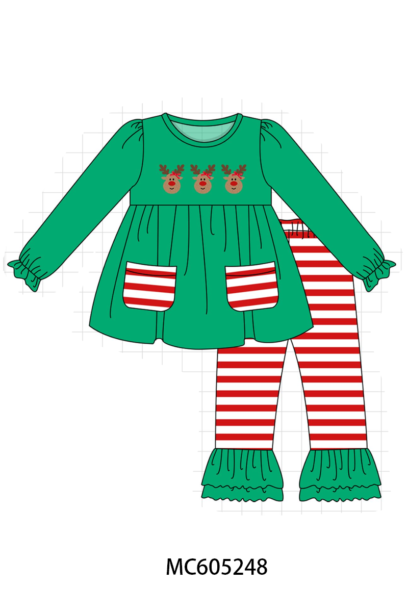 PO92 Green christmas reindeer french knot collection - closing 5/25 - ETA late October