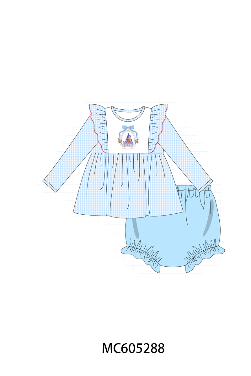 PO92 Blue castle embroidey ruffle gingham collection - closing 5/25 - ETA late October