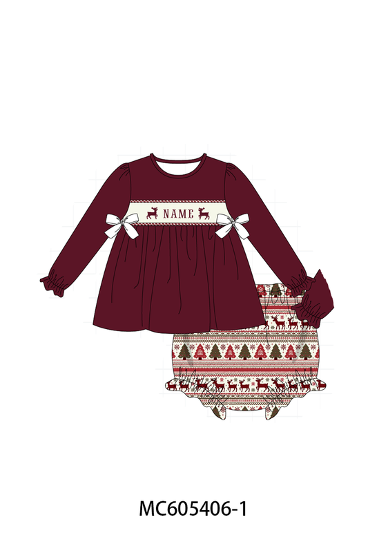 PO93 Maroon tree reindeer monogram embroidery collection  - closing 6/8 - ETA November