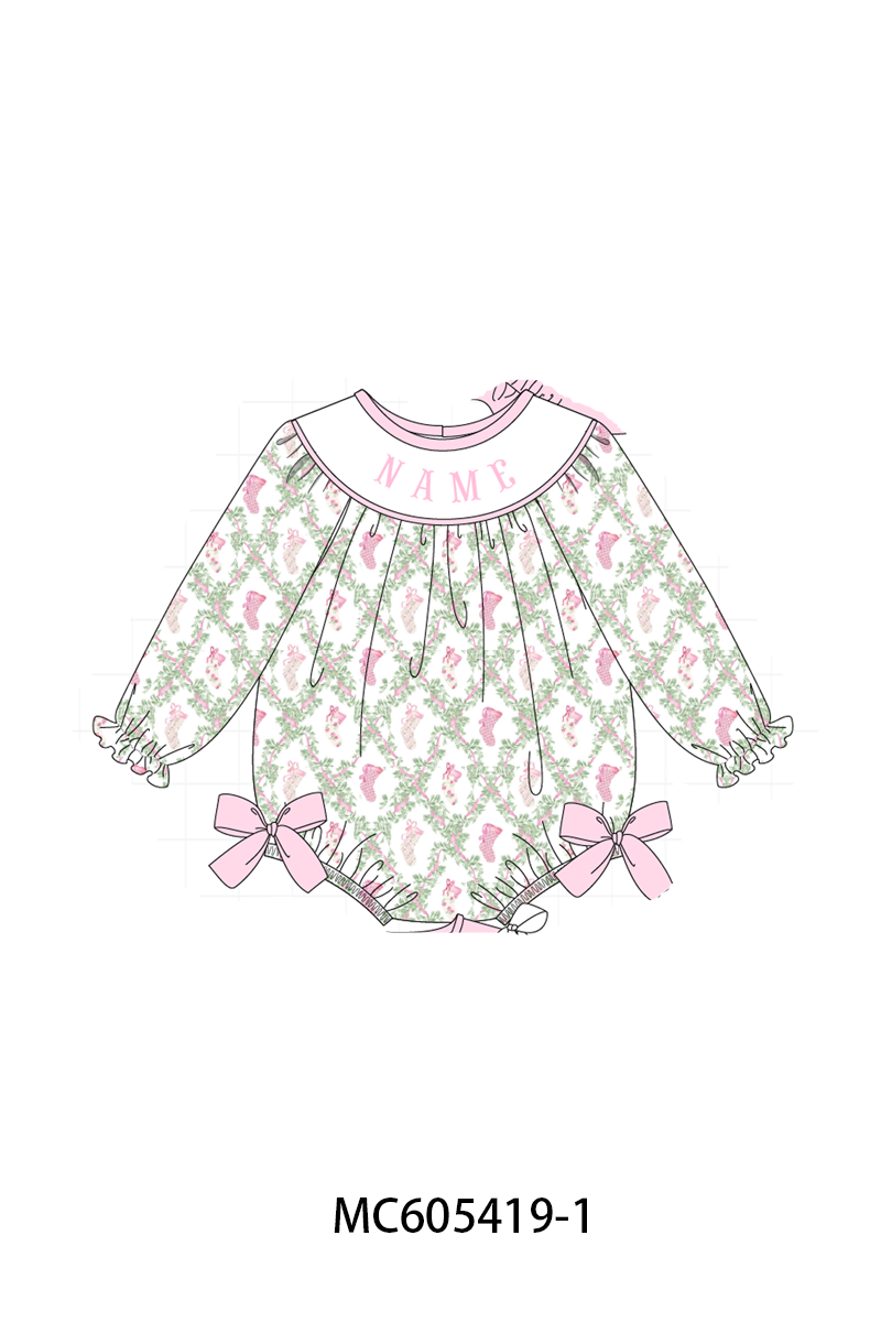 PO93 Pink holiday floral socks monogram embroidery collection  - closing 6/8 - ETA November