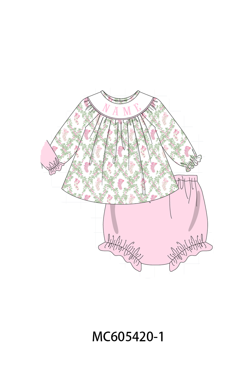 PO93 Pink holiday floral socks monogram embroidery collection  - closing 6/8 - ETA November