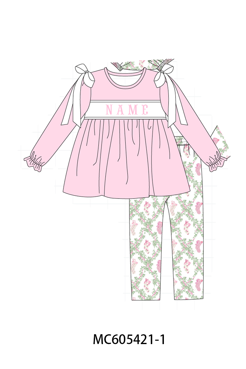 PO93 Pink holiday floral socks monogram embroidery collection  - closing 6/8 - ETA November