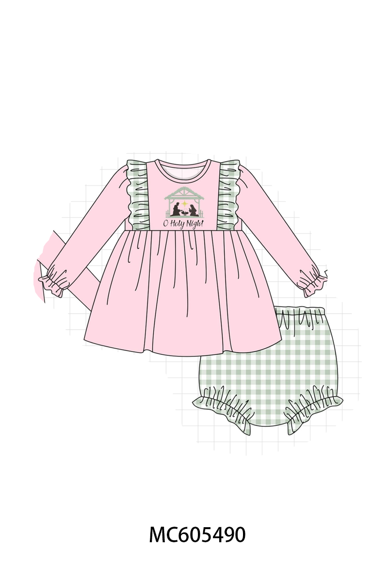 PO93 Pink&navy nativity embroidery ruffle gingham collection  - closing 6/8 - ETA November