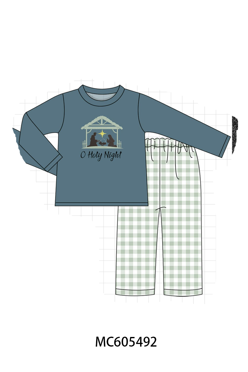 PO93 Pink&navy nativity embroidery ruffle gingham collection  - closing 6/8 - ETA November