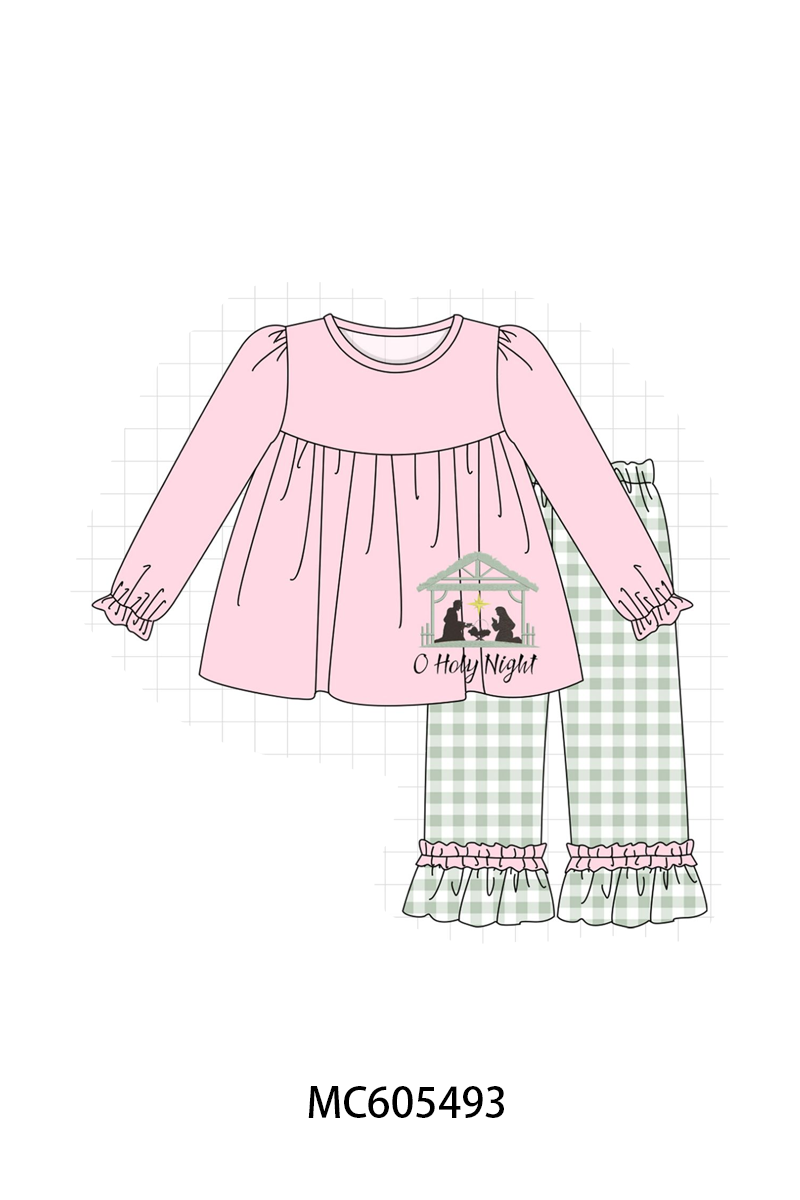 PO93 Pink&navy nativity embroidery ruffle gingham collection  - closing 6/8 - ETA November