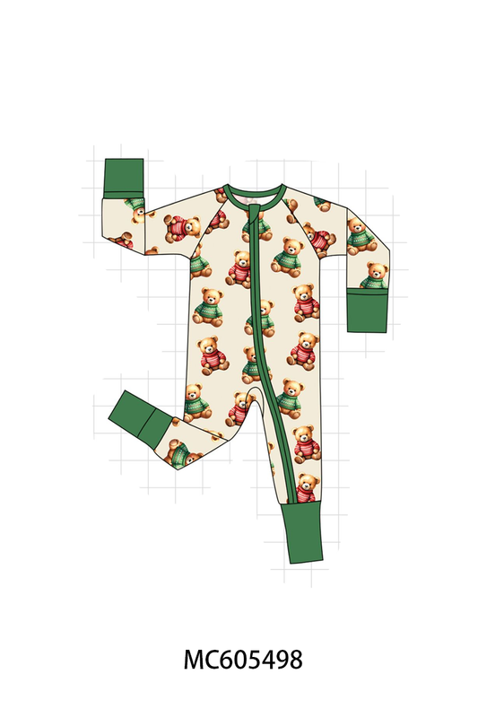 PO93 Green christmas teddy print bamboo collection  - closing 6/8 - ETA November
