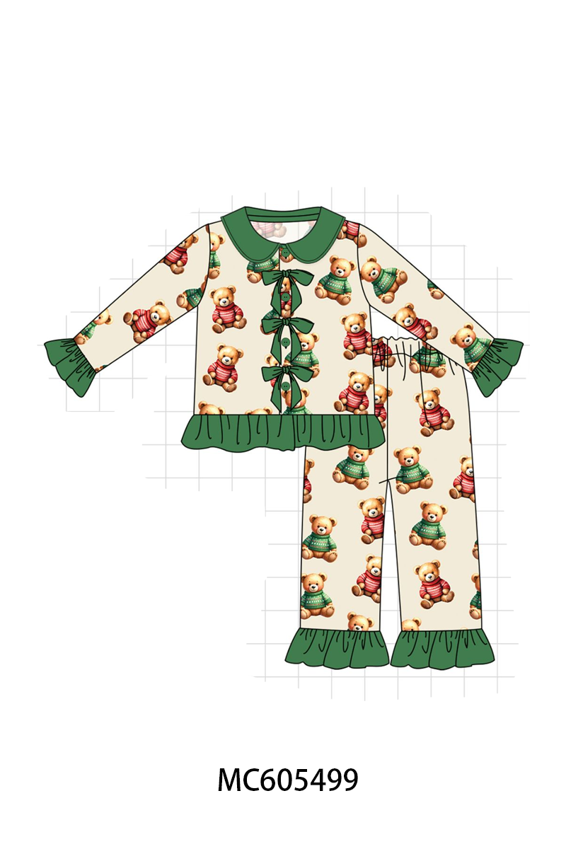 PO93 Green christmas teddy print bamboo collection  - closing 6/8 - ETA November