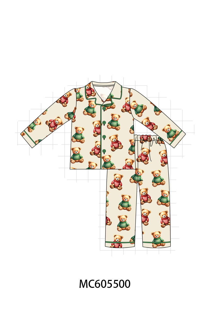 PO93 Green christmas teddy print bamboo collection  - closing 6/8 - ETA November