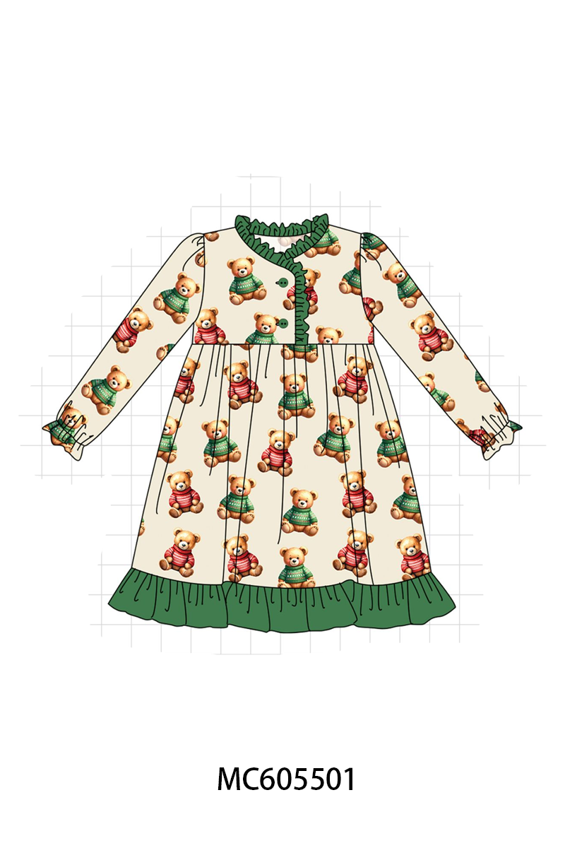 PO93 Green christmas teddy print bamboo collection  - closing 6/8 - ETA November