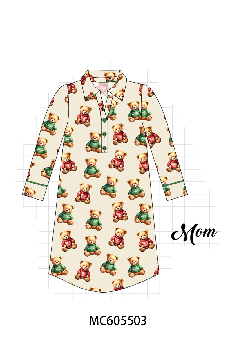 PO93 Green christmas teddy print bamboo collection  - closing 6/8 - ETA November